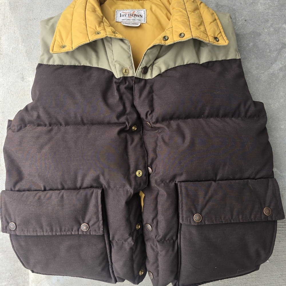 Men's Brown and Yellow Puffer Vest